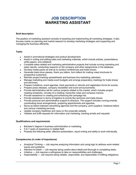 Job Description Example Sales Assistant