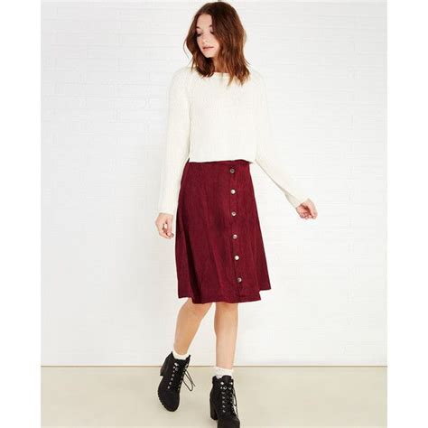 Wine Faux Suede Button Up Midi Skirt