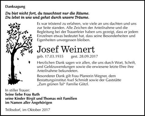 Traueranzeigen Von Josef Weinert Abschied Nehmen De