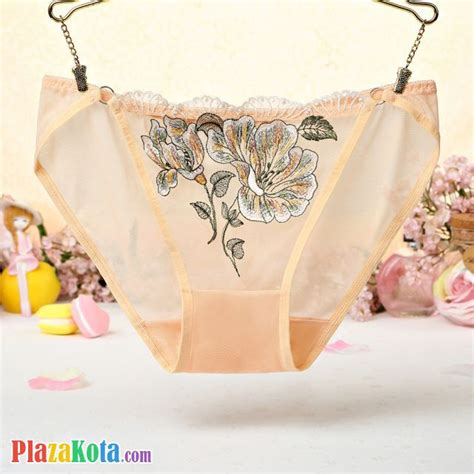 P438 Jual Celana Dalam Panties Hipster Krem Transparan Bordir Bunga