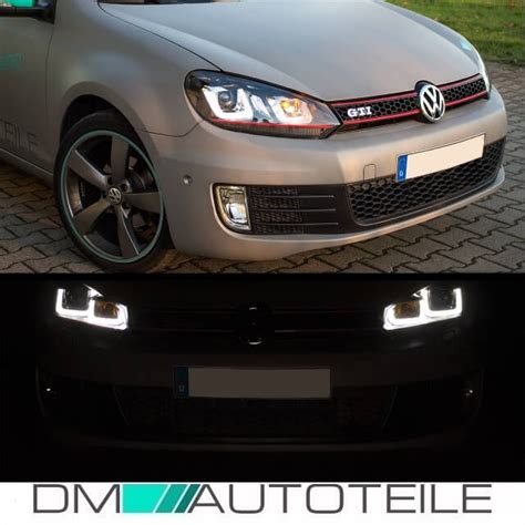 VW Golf 6 VI Phares Feux Avant Optiques Noir H7 DRL 08 12 3D LED Golf