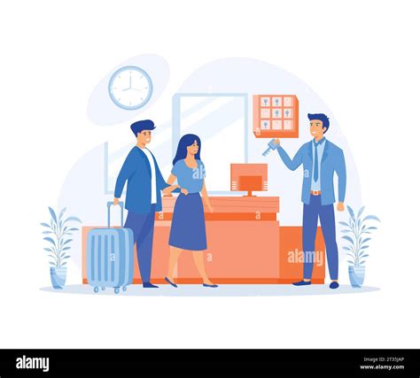 Hotel Receptionist Concept Hotel Scene With Couple Registration Man