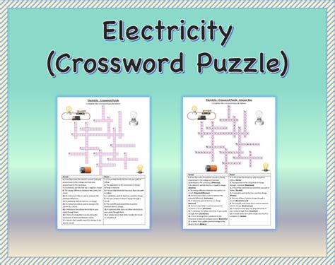 Electricity Crossword Puzzle Worksheet Activity Printable Made By