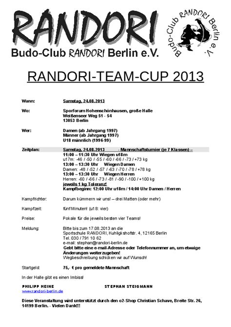 Budo Club Randori Berlin E V Randori Team Cup F Llt Aus