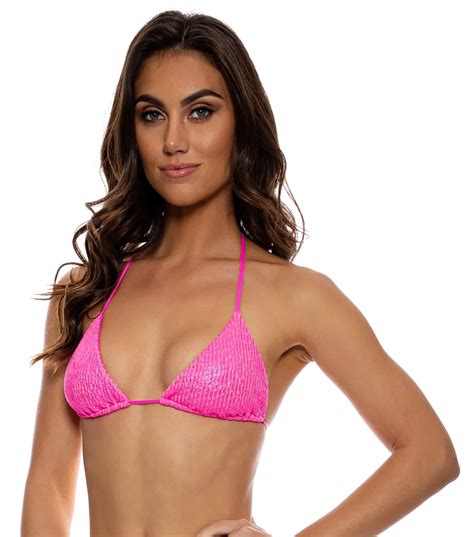 Bikini Top Top Wavy Ruched Bella Metallic Hot Pink