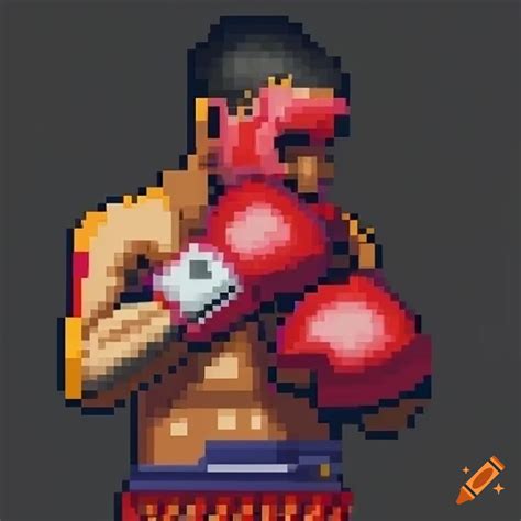 Create A Boxer With Boxing Gloves With A Champion Crown Pixel Art On