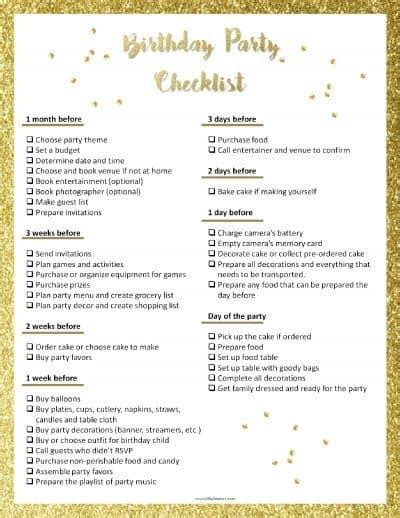 Party Planning Template Free Birthday Party Checklist