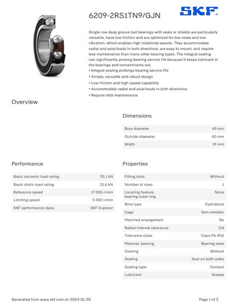 SKF 6209-2RS1TN9 - GJN Specification | Download Free PDF | License ...