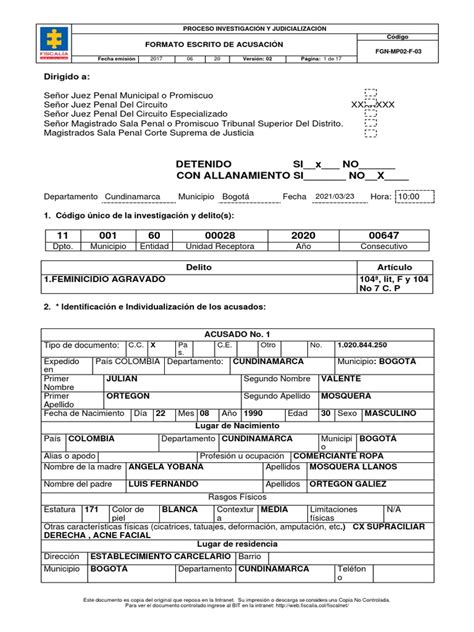 Escrito De AcusaciÓn Paul Naranjo Y Julian Ortegon Fiscalia 313 Secc