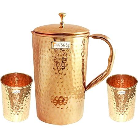 Skavij Pure Copper Pitcher Tumblers Set Luxury Style Water Jug