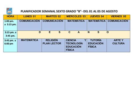 PLANIFICADOR SEMANAL SEXTO GRADO Docx