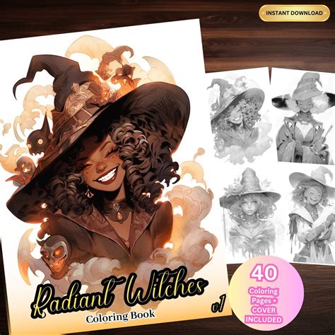 40 Radiant Witches Coloring Book V1 Printable Pdf Grayscale Coloring