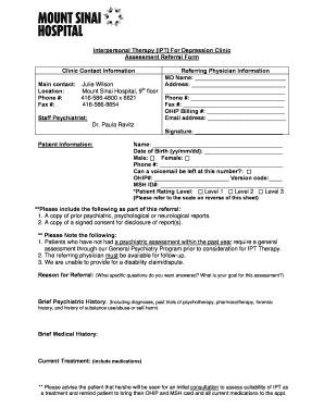 Fillable Online Mountsinai On Interpersonal Therapy IPT For Depression