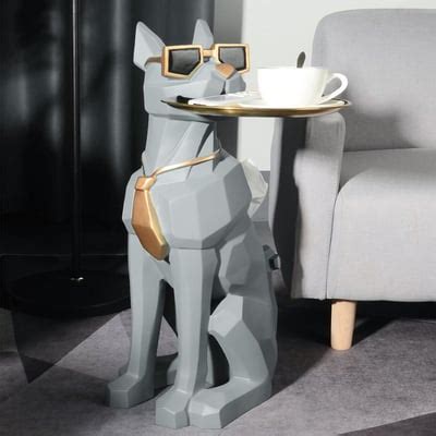 Modern Grey Sculpture Side Table With Tray Shelves Cute Grayhound End