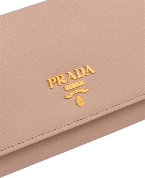 Powder Pink Fiery Red Large Saffiano Leather Wallet Prada