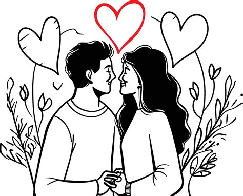 Romantic Couple Line Art Vector Valentine Concept Love Illustration Romantic Partners