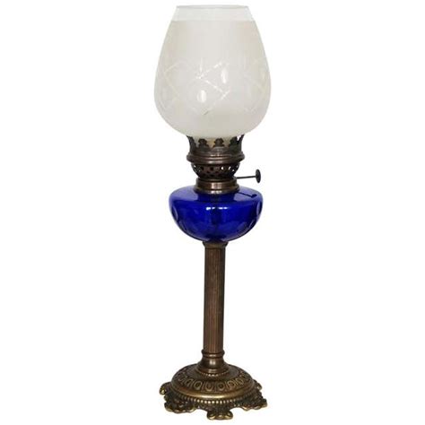 Victorian Bronze Cobalt Blue Glass Font Oil Lamp Converted To Electric At 1stdibs Vintage