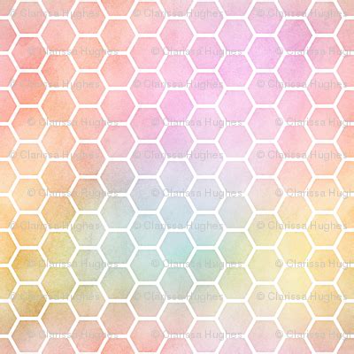 Pastel Rainbow Watercolor HoneyComb Pattern Fabric Raccoongirl