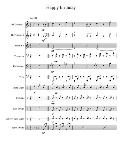 Happy Birthday Sheet Music For Trombone Euphonium Tuba Trumpet In B