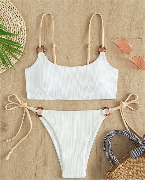 White Solid Color Sexy Bikini Swimsuit On Luulla
