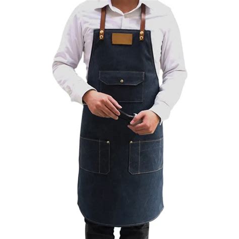 Men Apron With Pockets Kitchen Uniforms Sleeveless Women Denim Aprons Cooking Restaurant Uniform