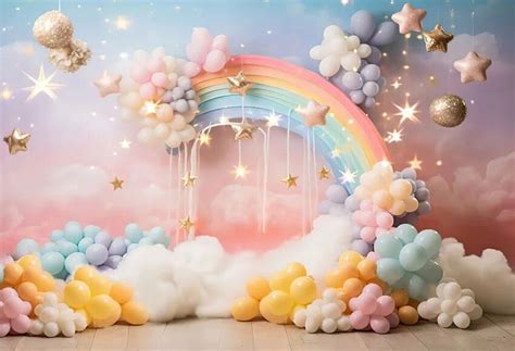 Mehofond Baby Shower Backdrop Pink Sky Colorful Clouds Balloons Girl