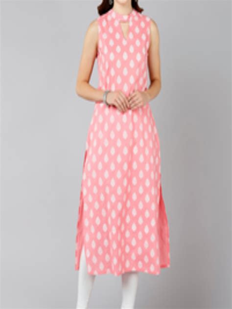 Buy Znx Clothing Women Pink And White Ethnic Motifs Printed Keyhole Neck