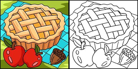 Illustration De La Page De Coloriage De La Tarte Aux Pommes De Thanksgiving Vecteur Premium