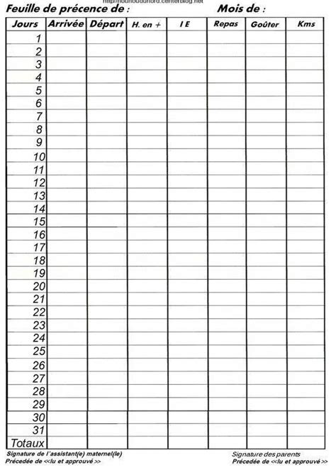 Planning de présence desenfantspour les assistantes maternelles réalisé par