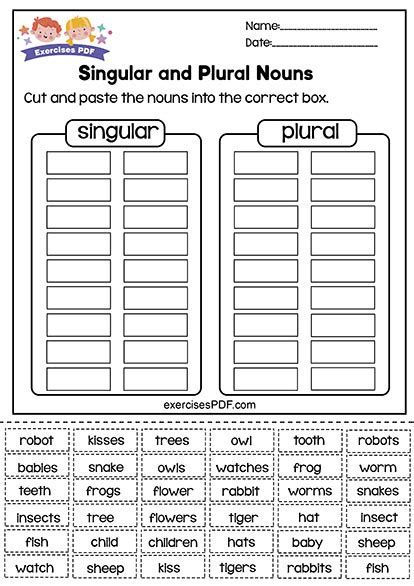 Cut And Paste The Nouns Into The Correct Box Exercises Pdf