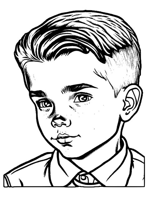 Coloring Page Full Face Image of a Young Boy with Swept Hair · Creative ...