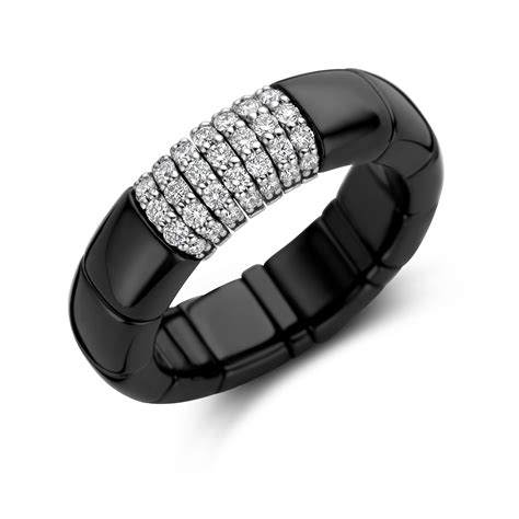 Black Ceramic Ring With 7 Bars White Diamond Royal Asscher Diamonds