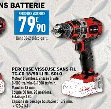 Promo Perceuse Visseuse Sans Fil Tc Cd 18 50 Li Bl Solo Chez Brico Cash