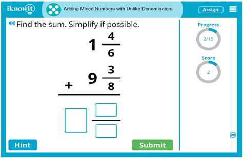 Interactive Math Lesson Adding Mixed Numbers With Unlike Denominators