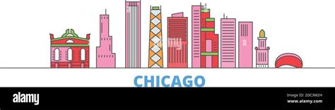 United States Chicago Line Cityscape Flat Vector Travel City