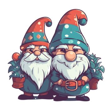 Two Cartoon Gnomes With Plants And Beards Clipart Vector Sticker