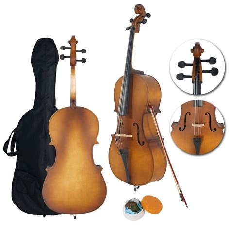 4 4 Full Size Matte Golden Basswood Cello Set With Bag Bow Bridge Rosin