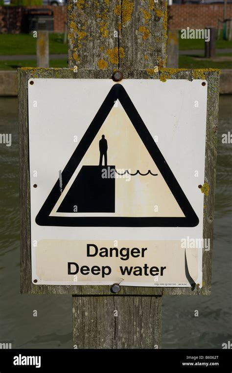 Warning Caution Danger Deep Water Sign Uk Stock Photo Alamy