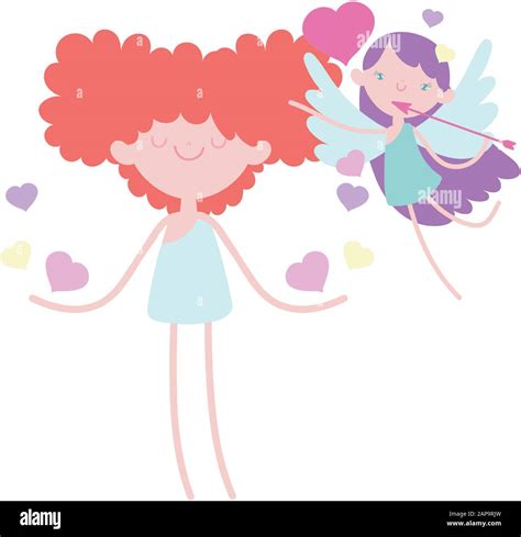 Happy Valentines Day Cute Cupids With Hearts Love Wings Arrow Romantic