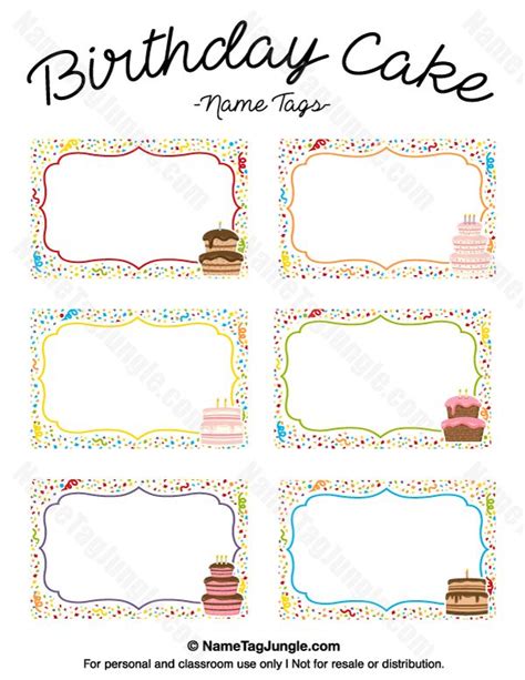 Printable Birthday Cake Name Tags Birthday Labels Printables