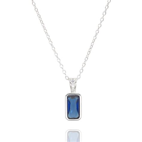 Collier Rectangle AÉLYS en Argent 925 1000 avec Oxydes Bleu et Blanc