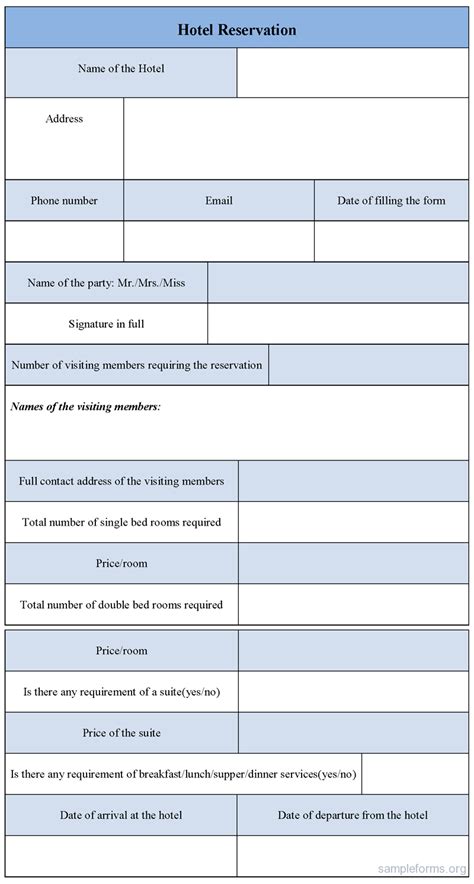 Hotel Reservation Form Sample Hotel Reservation Form Sample Forms