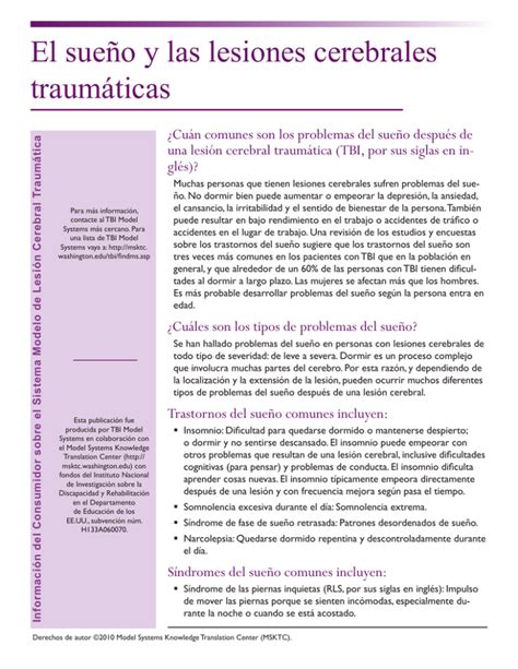 El Sue O Y Las Lesiones Cerebrales Traum Ticas