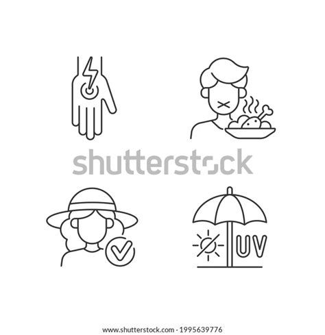 Sunstroke Sunburn Linear Icons Set Heatstroke Stock Vector Royalty