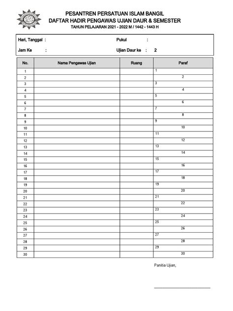 Daftar Hadir Pengawas Ujian Pdf