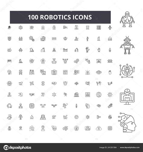 Roboter Editierbare Zeilensymbole 100 Vektorsets Sammlung Robotik