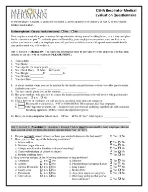 Fillable Online View The Respirator Medical Evaluation Questionnaire