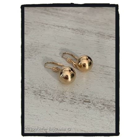 Boucles D oreilles Dormeuses Grosses Boules 15MM Plaqué or 18 Carats