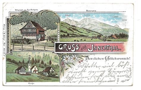 Gruss Aus Innerthal SZ Kriche Wirtschaft Litho AK 1904 Kaufen