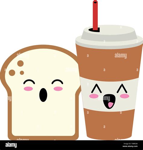 Pan Y Caf Taza Kawaii Dibujos Animados Imagen Vector De Stock Alamy